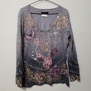 Christian Audigier Long Sleeve V-neck Shirt